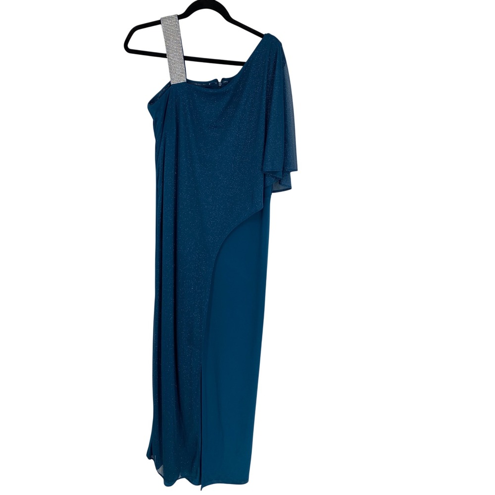 R&M Richards Jewel Tone One Shoulder Rhinestone Overlay Jumpsuit Size 14